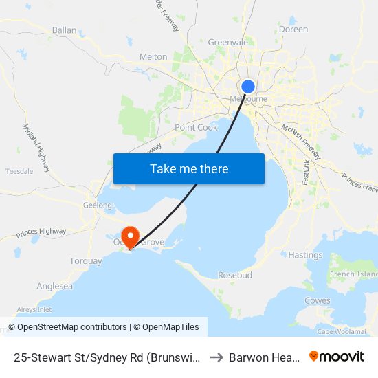 25-Stewart St/Sydney Rd (Brunswick) to Barwon Heads map