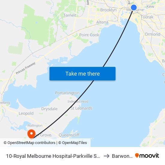 10-Royal Melbourne Hospital-Parkville Station/Royal Pde (Parkville) to Barwon Heads map