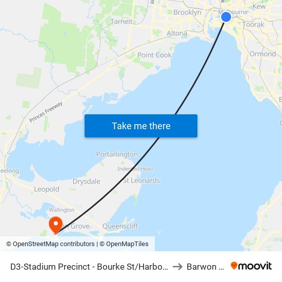 D3-Stadium Precinct - Bourke St/Harbour Esp (Docklands) to Barwon Heads map