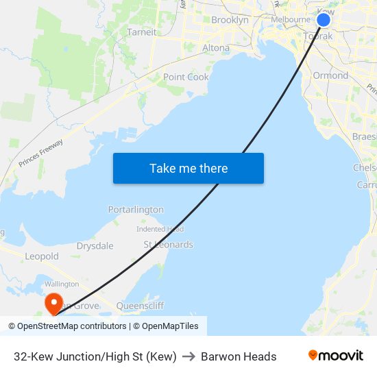 32-Kew Junction/High St (Kew) to Barwon Heads map