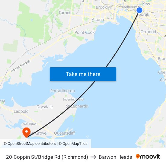 20-Coppin St/Bridge Rd (Richmond) to Barwon Heads map