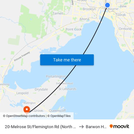 20-Melrose St/Flemington Rd (North Melbourne) to Barwon Heads map