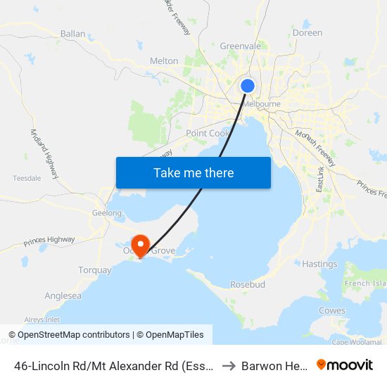 46-Lincoln Rd/Mt Alexander Rd (Essendon) to Barwon Heads map