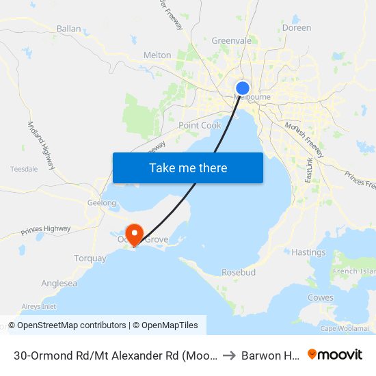 30-Ormond Rd/Mt Alexander Rd (Moonee Ponds) to Barwon Heads map