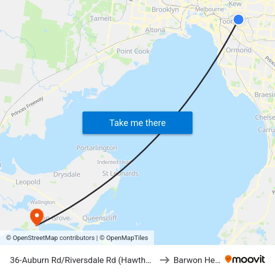 Auburn Rd/Riversdale Rd #36 to Barwon Heads map
