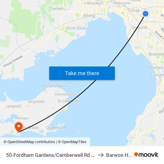 50-Fordham Gardens/Camberwell Rd (Camberwell) to Barwon Heads map