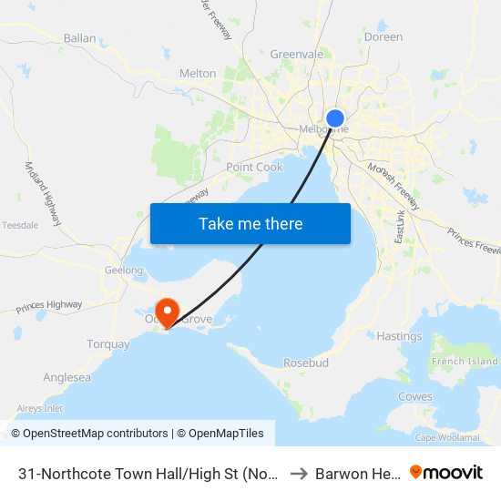 31-Northcote Town Hall/High St (Northcote) to Barwon Heads map