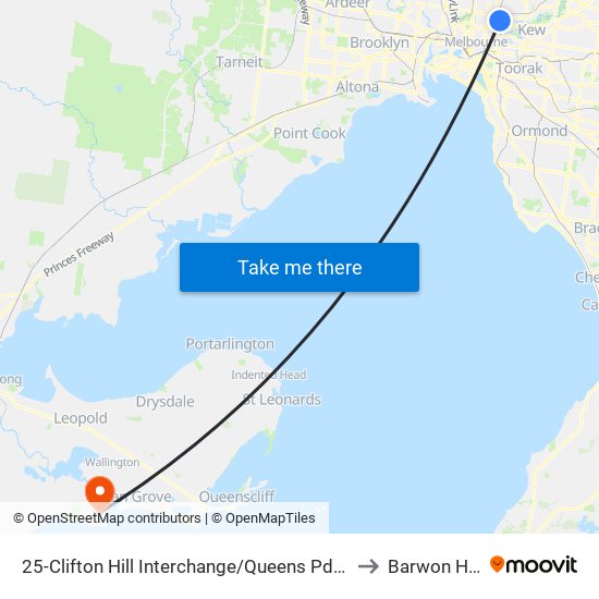 25-Clifton Hill Interchange/Queens Pde (Clifton Hill) to Barwon Heads map