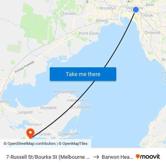 7-Russell St/Bourke St (Melbourne City) to Barwon Heads map