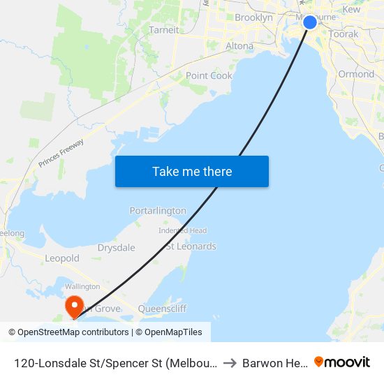 120-Lonsdale St/Spencer St (Melbourne City) to Barwon Heads map
