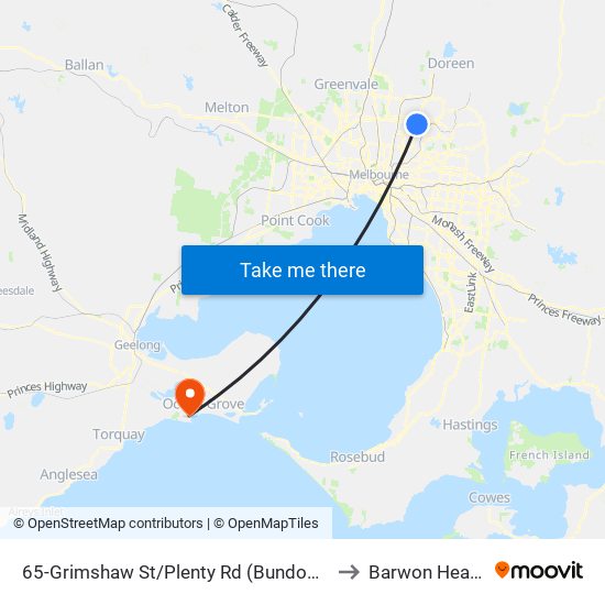 65-Grimshaw St/Plenty Rd (Bundoora) to Barwon Heads map