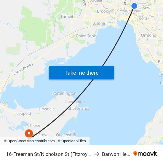 16-Freeman St/Nicholson St (Fitzroy North) to Barwon Heads map