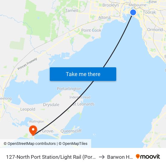 127-North Port Station/Light Rail (Port Melbourne) to Barwon Heads map