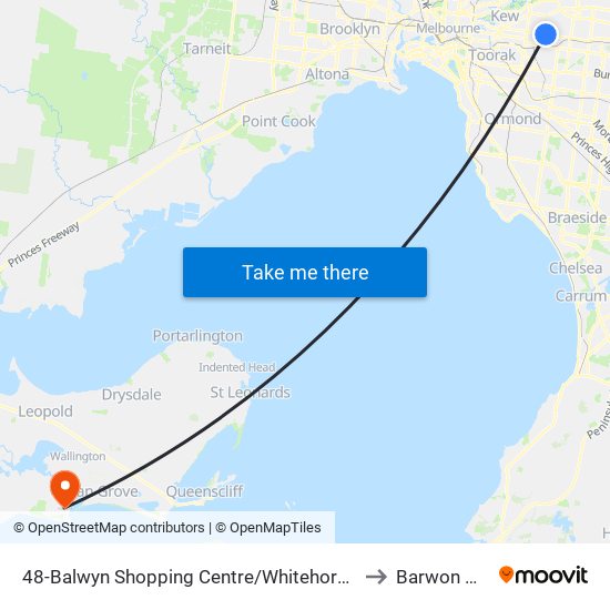48-Balwyn Shopping Centre/Whitehorse Rd (Balwyn) to Barwon Heads map
