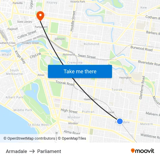 Armadale to Parliament map