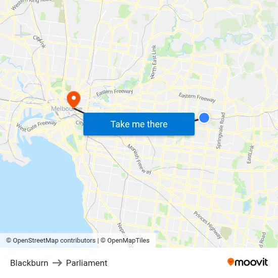 Blackburn to Parliament map