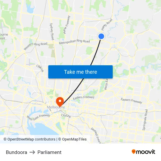Bundoora to Parliament map