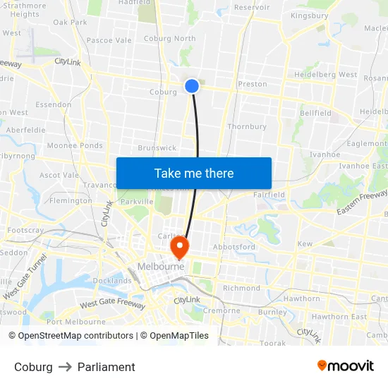 Coburg to Parliament map