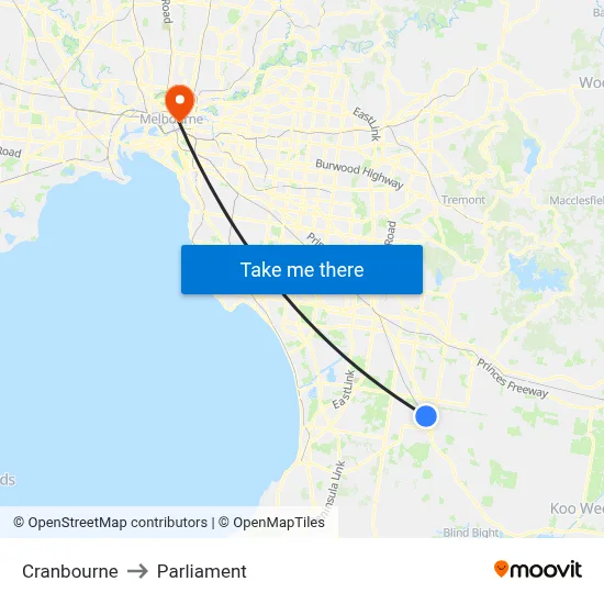Cranbourne to Parliament map