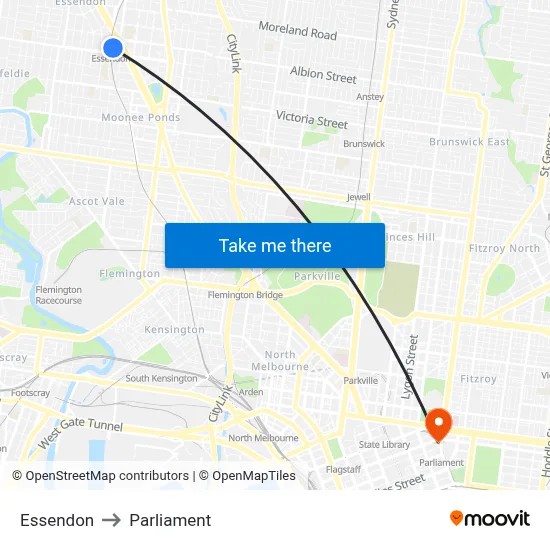 Essendon to Parliament map