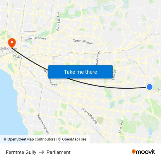 Ferntree Gully to Parliament map