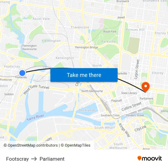 Footscray to Parliament map
