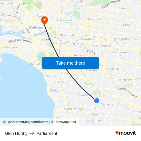 Glen Huntly to Parliament map