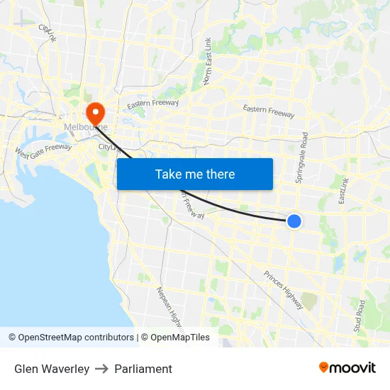 Glen Waverley to Parliament map
