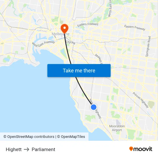 Highett to Parliament map