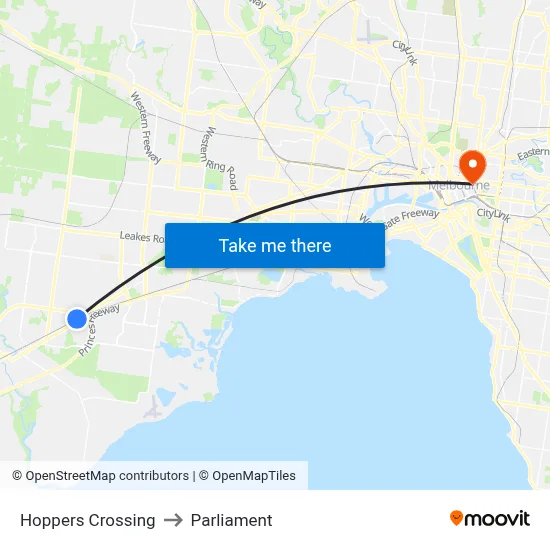 Hoppers Crossing to Parliament map