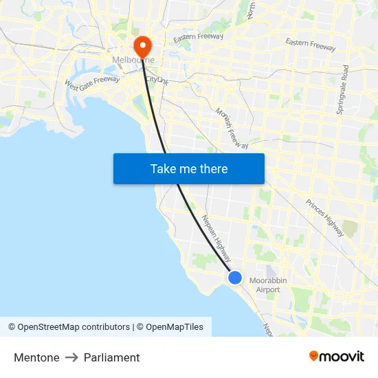 Mentone to Parliament map