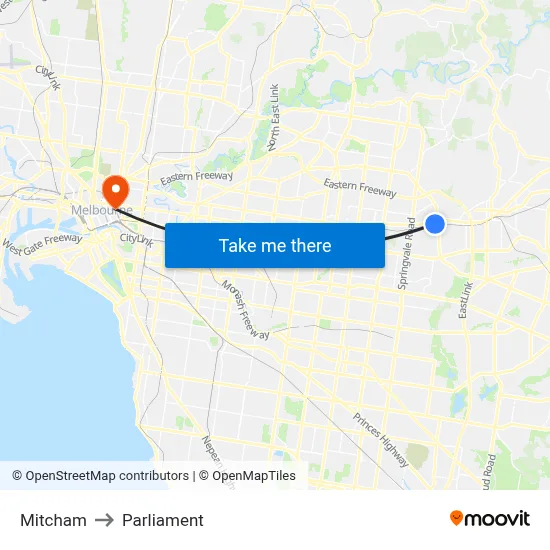 Mitcham to Parliament map