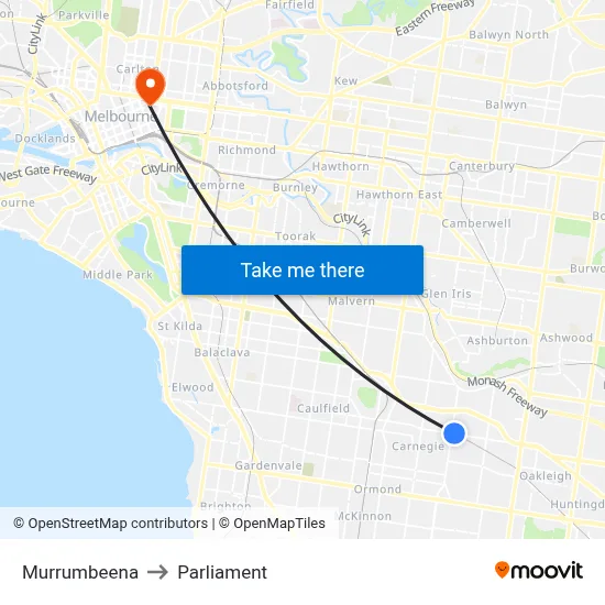 Murrumbeena to Parliament map
