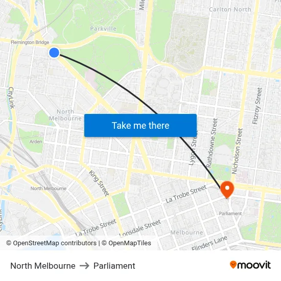 North Melbourne to Parliament map