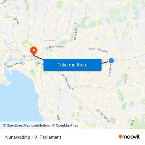 Nunawading to Parliament map
