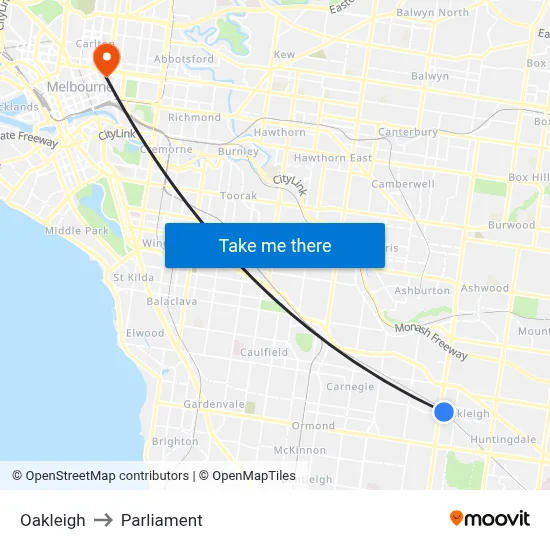 Oakleigh to Parliament map