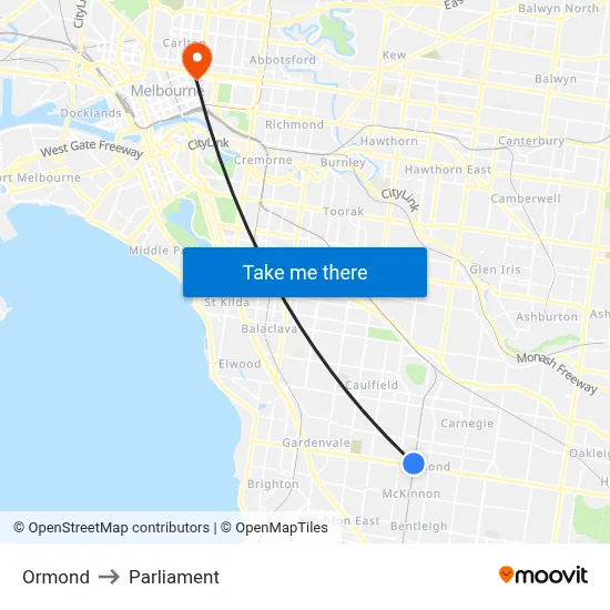Ormond to Parliament map