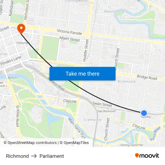 Richmond to Parliament map