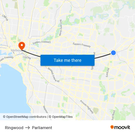 Ringwood to Parliament map