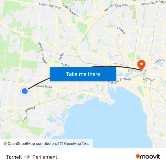 Tarneit to Parliament map