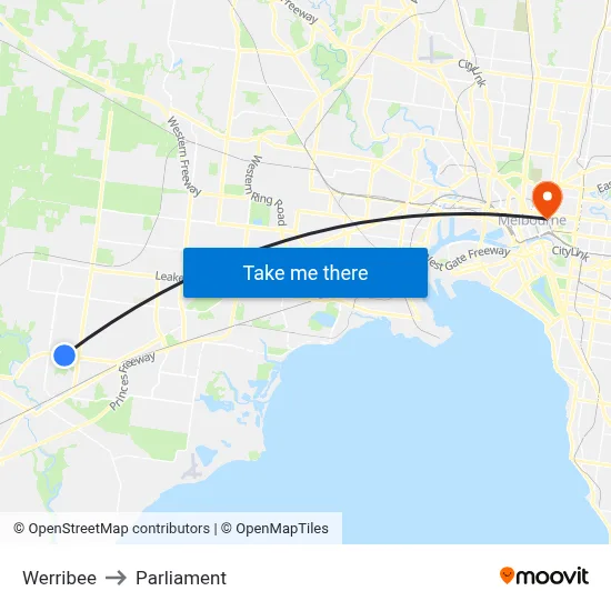 Werribee to Parliament map