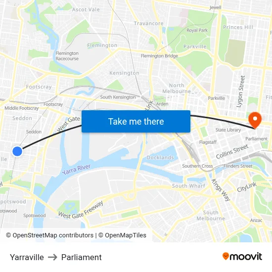 Yarraville to Parliament map