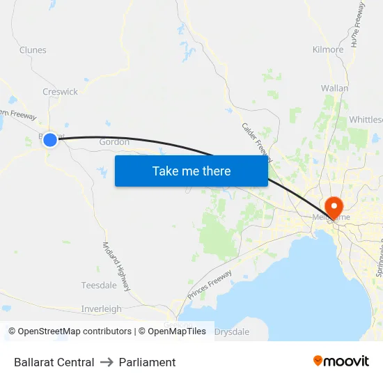 Ballarat Central to Parliament map