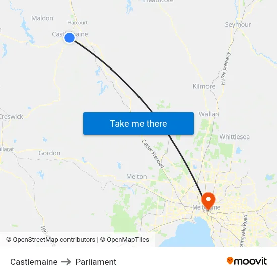 Castlemaine to Parliament map