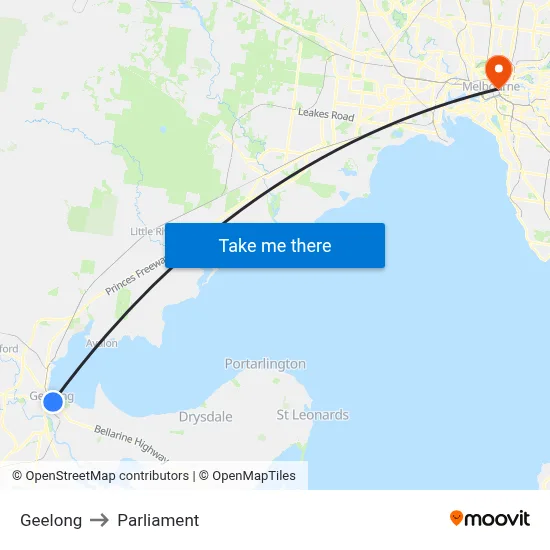 Geelong to Parliament map