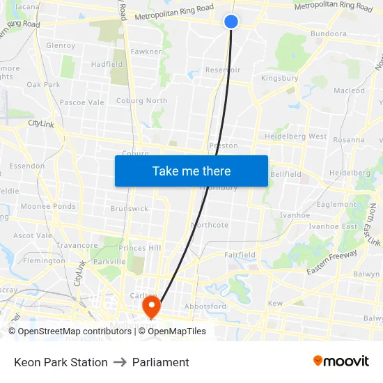 Keon Park Station to Parliament map