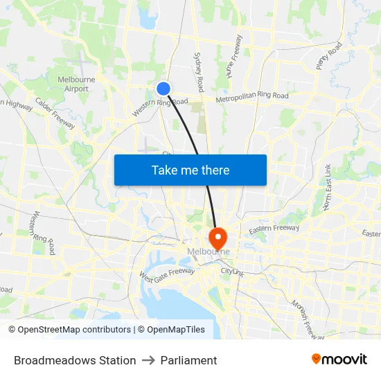 Broadmeadows Station to Parliament map