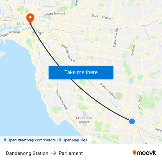 Dandenong Station to Parliament map