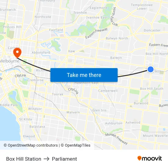 Box Hill Station to Parliament map