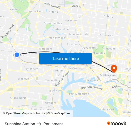Sunshine Station to Parliament map